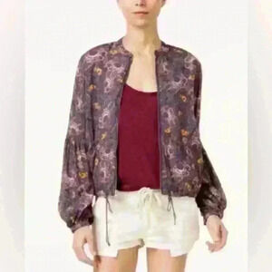Free People Soft Printed Balloon Sleeve Jacket